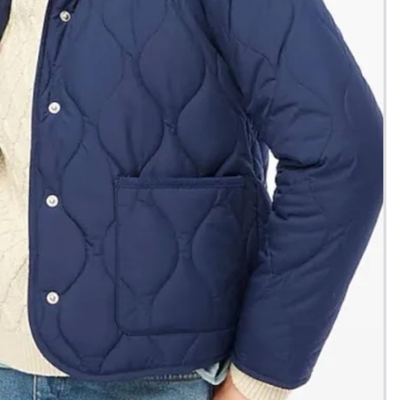 J. Crew** Navy Quilted Barn Jacket Corduroy Collar Pockets Snaps Size Medium NEW - Picture 15 of 16